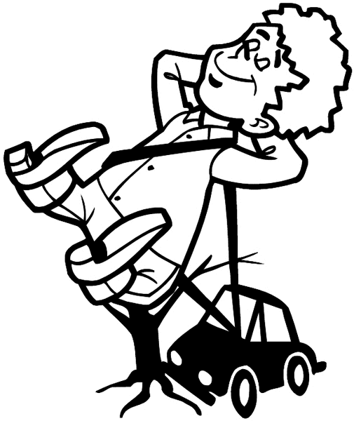 Boy with seat belt in car accident vinyl sticker. Customize on line. Traffic 095-0169